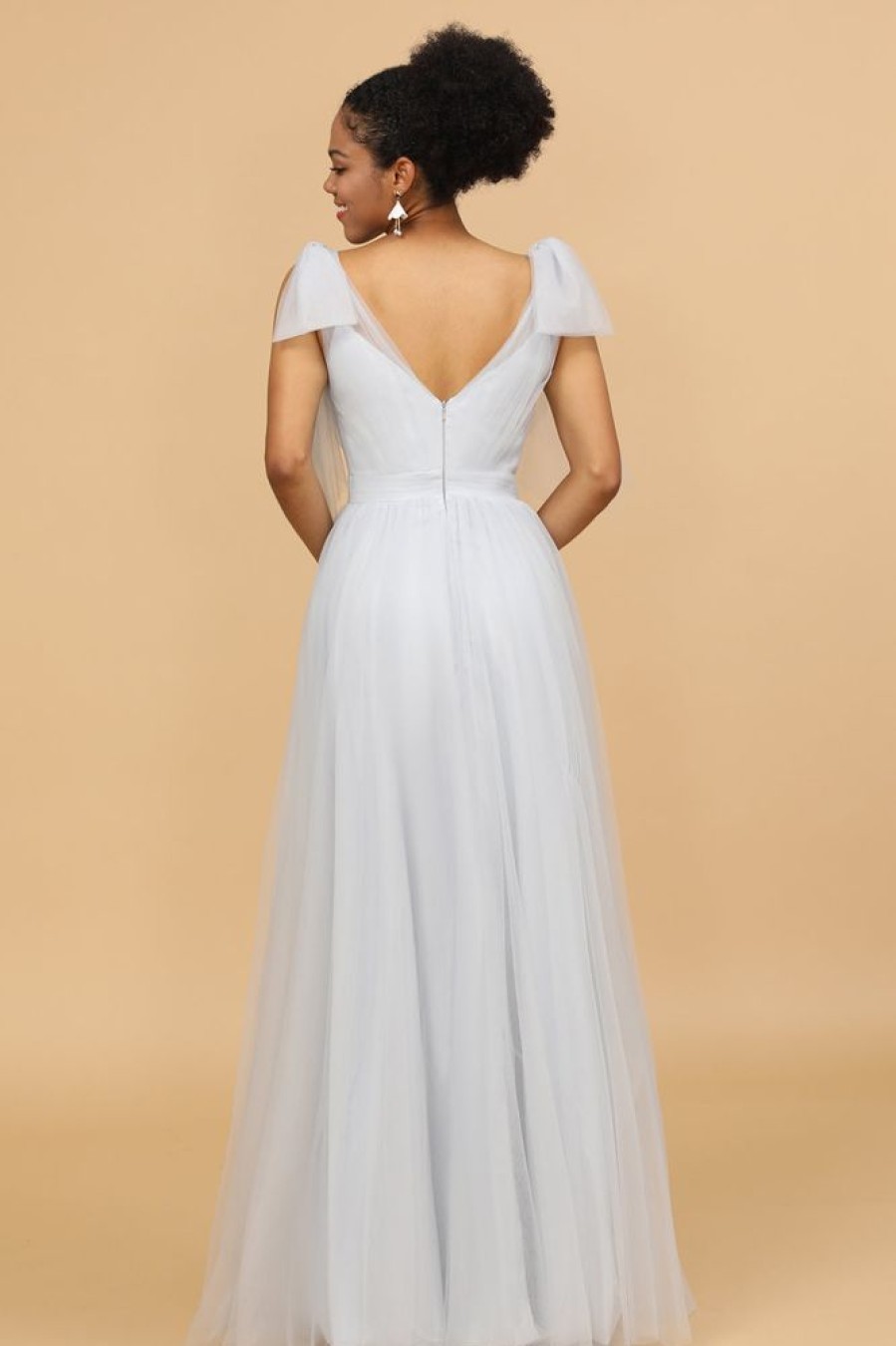 Homrain Tulle V-Neck A-Line Bridesmaid Dress | Bridesmaid Dress Under 100