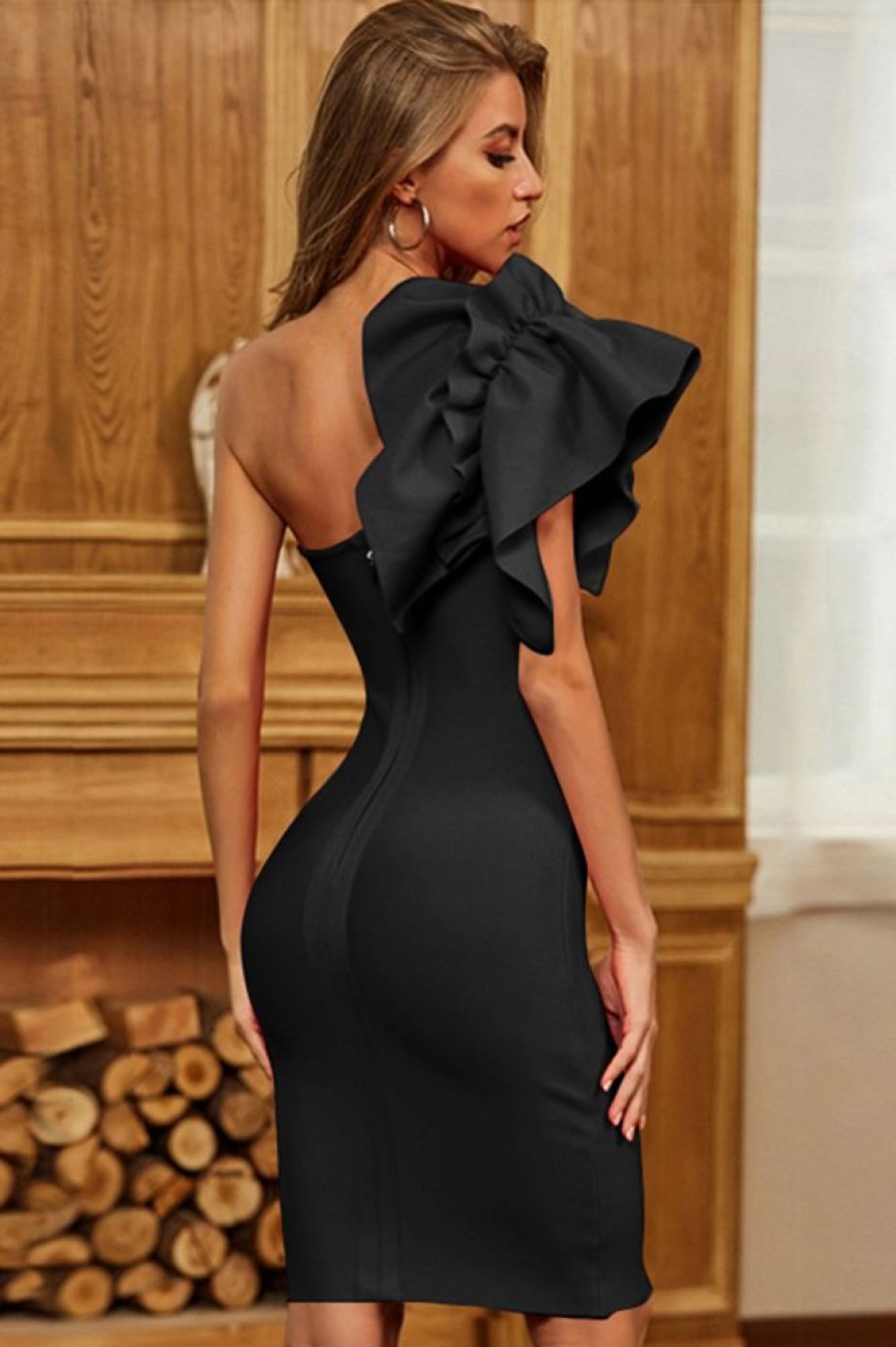 Homrain Bodycon Cocktail Dress With Ruffles | Black Hoco Dresses