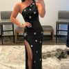 Homrain Sparkly Sequins One Shoulder Long Prom Dress With Stars | Black Prom Dresses