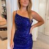 Homrain Glitter One Shoulder Tight Homecoming Dress | Blue Hoco Dresses