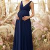 Homrain V Neck Long Maternity Bridesmaid Dress | Bridesmaid Dress Under 100