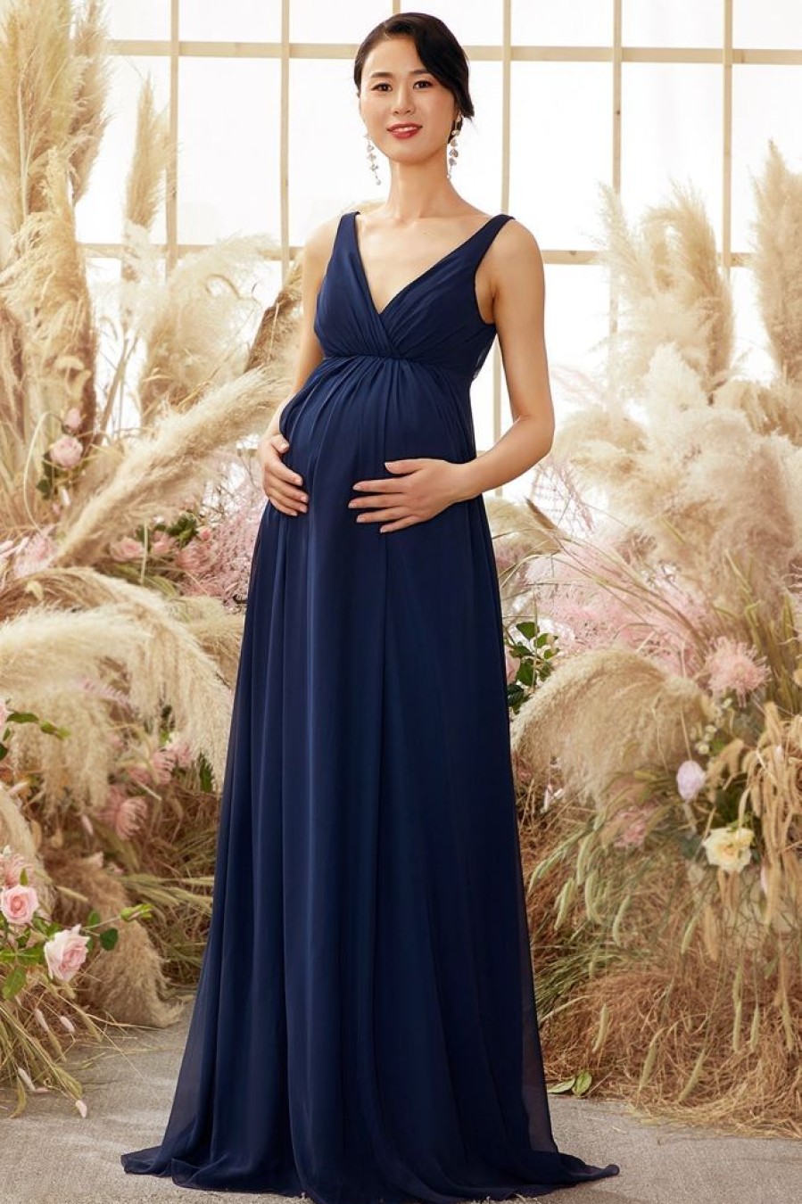 Homrain V Neck Long Maternity Bridesmaid Dress | Bridesmaid Dress Under 100