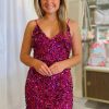 Homrain Sparkly Spaghetti Straps Sequins Tight Short Homecoming Dress | Pink Hoco Dresses