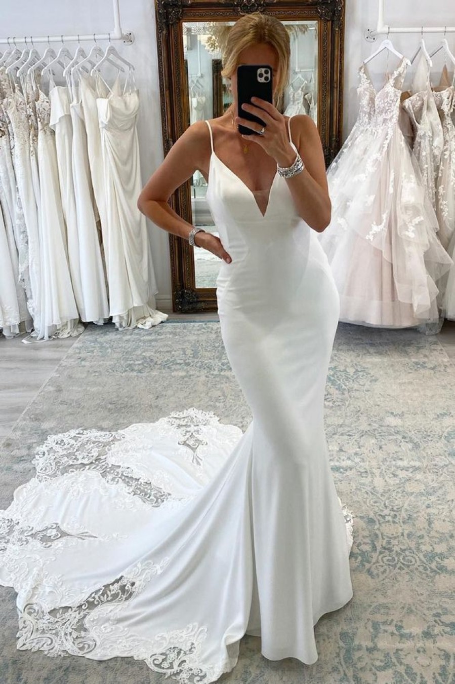 Homrain Spaghetti Straps Long Mermaid Boho Wedding Dress With Lace | Mermaid Wedding Dresses