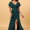 Homrain Hollow-Out Chiffon Green Bridesmaid Dress With Ruffles Sleeves | Bridesmaid Dresses 2024