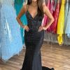 Homrain Glitter Mermaid Spaghetti Straps Sequined Long Prom Dress | Black Prom Dresses