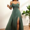 Homrain Ruched Lace-Up Back Long Chiffon Bridesmaid Dress | Sage Green Bridesmaid Dress