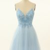 Homrain Blue A-Line Cute Homecoming Dress With Appliques | Blue Hoco Dresses