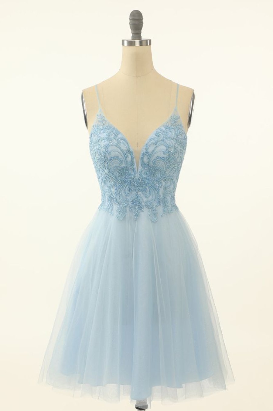 Homrain Blue A-Line Cute Homecoming Dress With Appliques | Blue Hoco Dresses