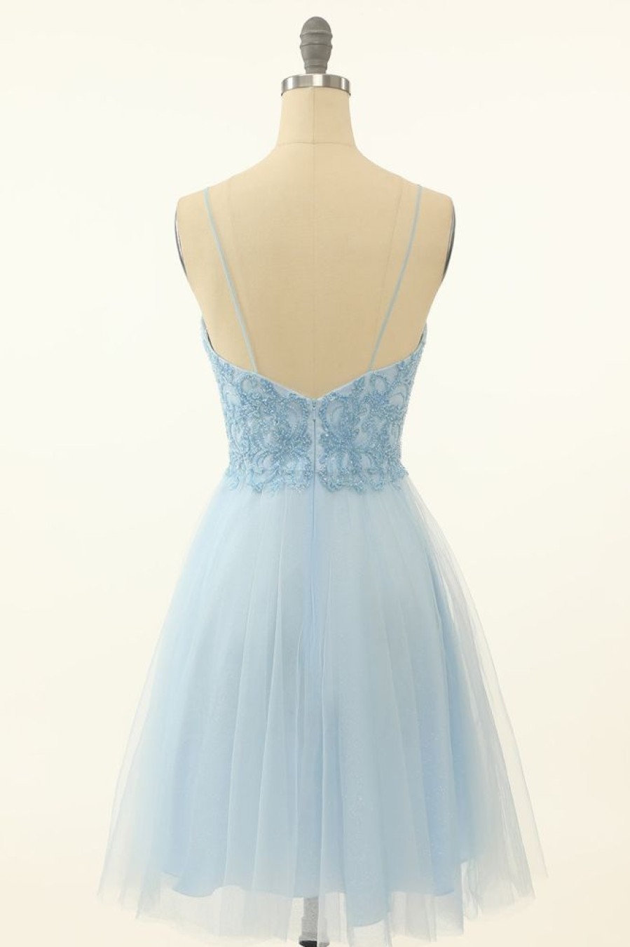 Homrain Blue A-Line Cute Homecoming Dress With Appliques | Blue Hoco Dresses