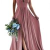 Homrain A-Line Ruched Long Bridesmaid Dress With Slit | Boho Bridesmaid Dresses