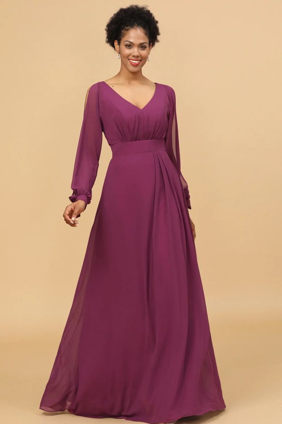 Homrain Long Sleeves Cold Shoulder Bridesmaid Dress | Bridesmaid Dresses 2024