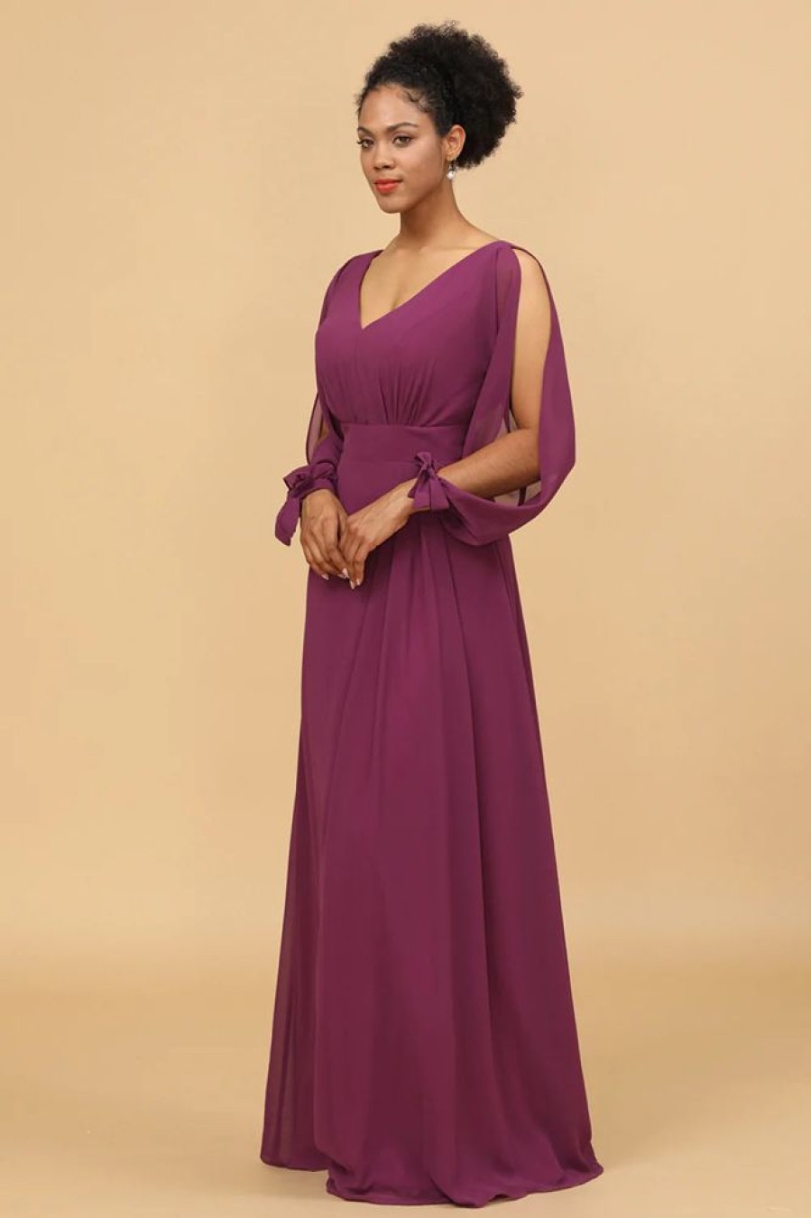 Homrain Long Sleeves Cold Shoulder Bridesmaid Dress | Bridesmaid Dresses 2024