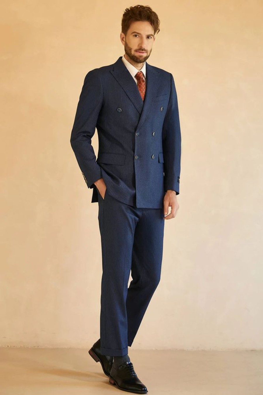 Homrain Double Breasted Pinstripe 3 Piece Wedding Men'S Suits | Prom Suits