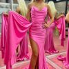 Homrain Sheath Sweetheart Long Prom Dress With Split Front | Hot Pink Prom Dresses