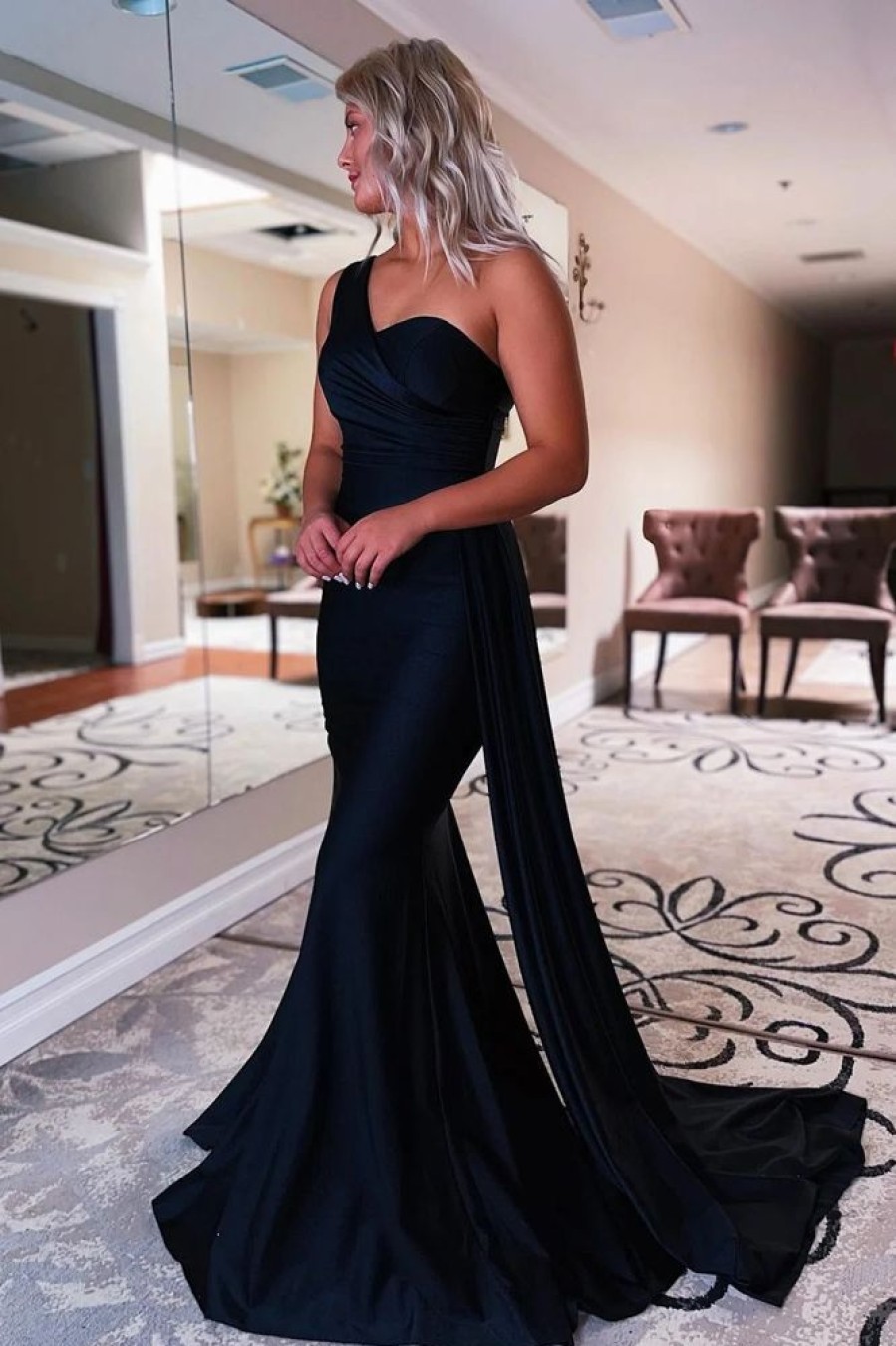 Homrain One Shoulder Mermaid Prom Dress | Black Prom Dresses