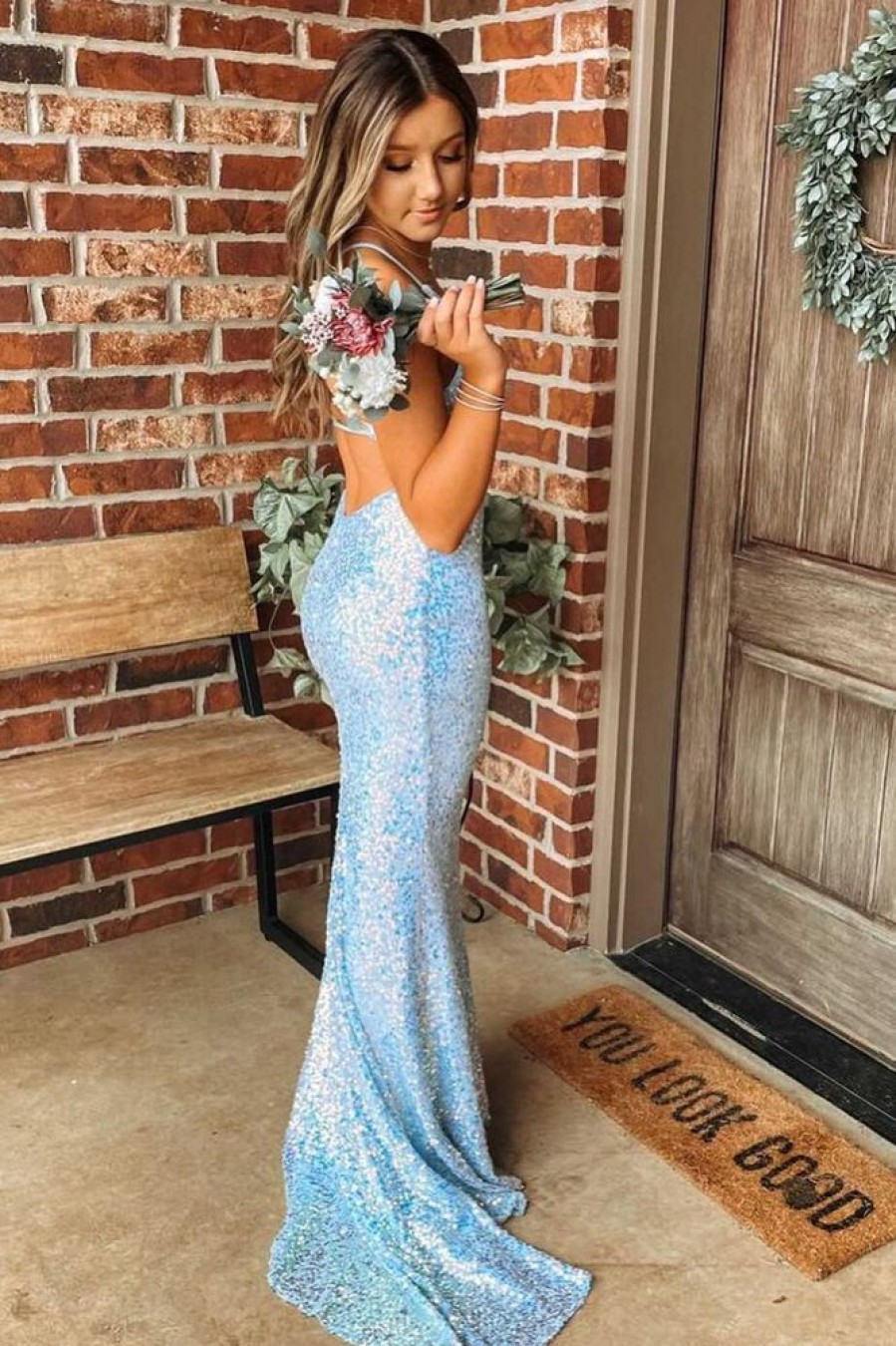 Homrain Mermaid Sequins Long Prom Dress | Blue Prom Dresses