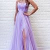 Homrain Light Purple Tulle Prom Dress With Lace | Purple Prom Dresses