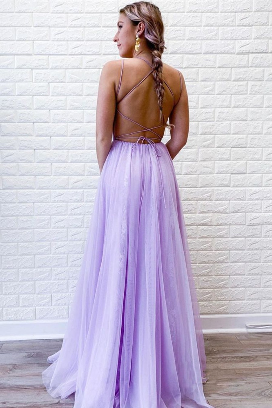 Homrain Light Purple Tulle Prom Dress With Lace | Purple Prom Dresses