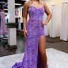 Homrain Sparkly Sequins Mermaid Long Prom Dress With Slit | Purple Prom Dresses