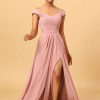 Homrain Ruffles Chiffon Pink Bridesmaid Dress With Slit | Bridesmaid Dress Under 100