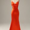 Homrain Spaghetti Straps Mermaid Prom Dress | Orange Prom Dresses