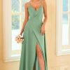 Homrain Long Bridesmaid Dress With Slit | Sage Green Bridesmaid Dress