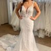 Homrain Tulle Mermaid Spaghetti Straps Long Wedding Dress With Appliques | Mermaid Wedding Dresses