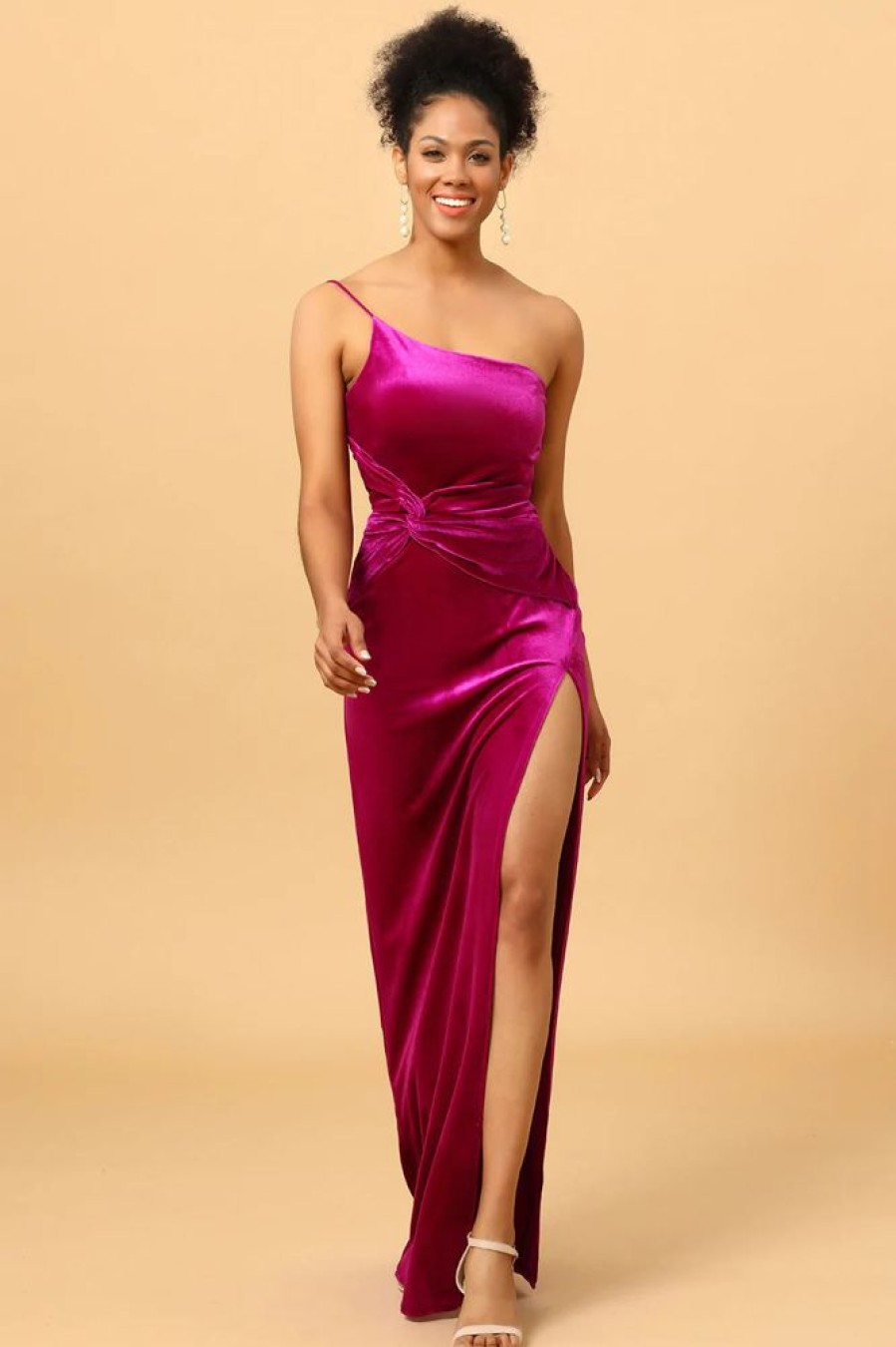 Homrain One Shoulder Velvet Prom Dress With Slit | Bridesmaid Dresses 2024