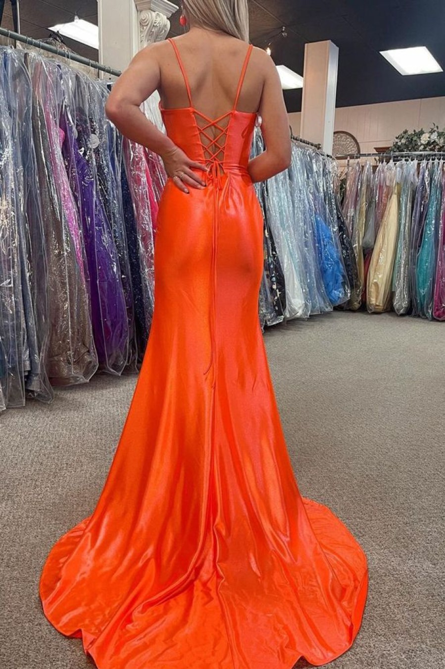 Homrain Sheath Long Prom Dress With Slit | Orange Prom Dresses