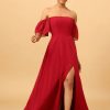 Homrain Off The Shoulder Chiffon Bridesmaid Dress With Slit | Bridesmaid Dresses