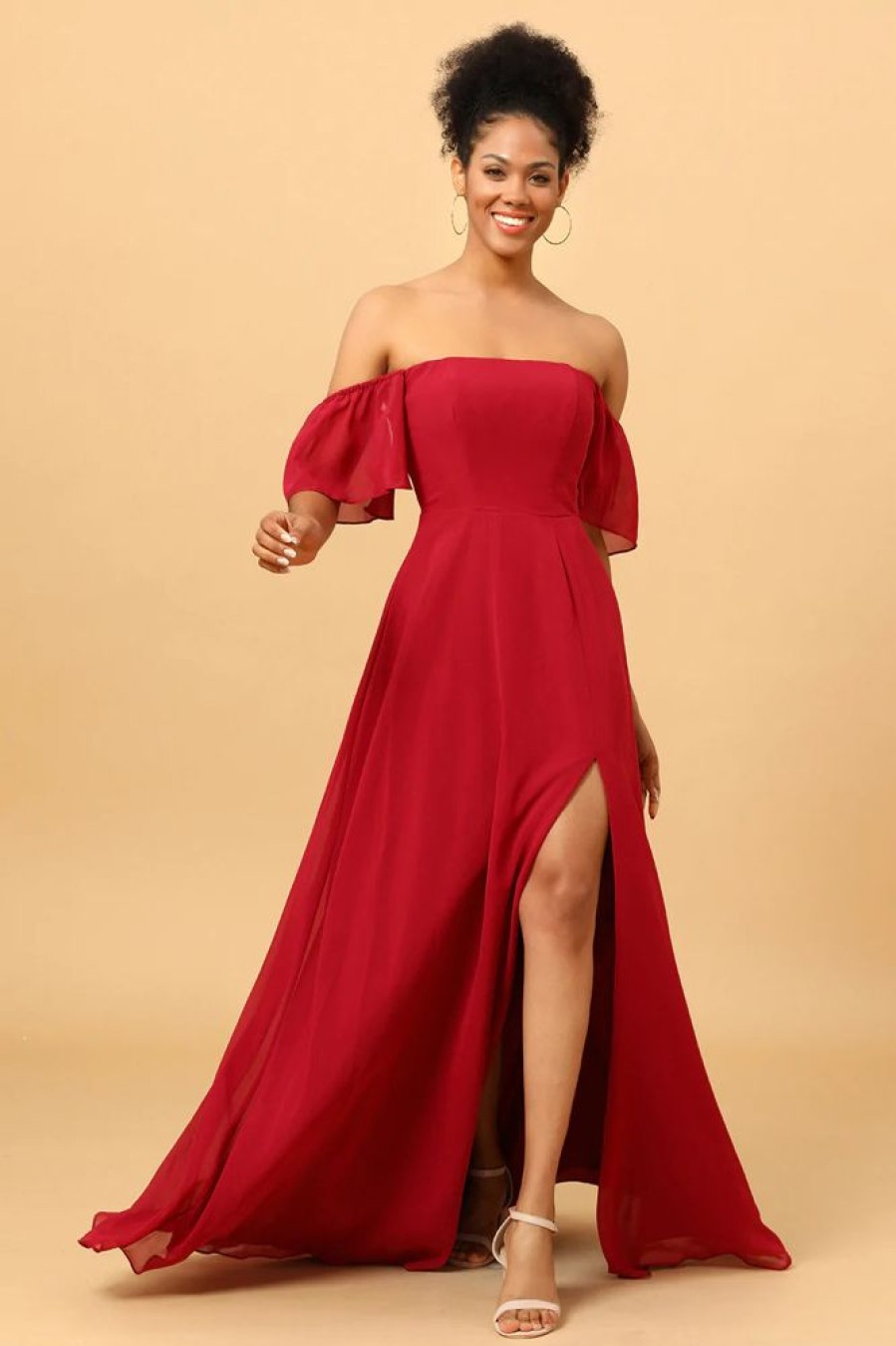 Homrain Off The Shoulder Chiffon Bridesmaid Dress With Slit | Bridesmaid Dresses