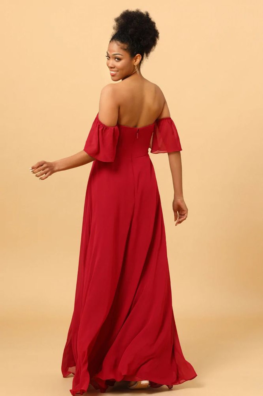 Homrain Off The Shoulder Chiffon Bridesmaid Dress With Slit | Bridesmaid Dresses