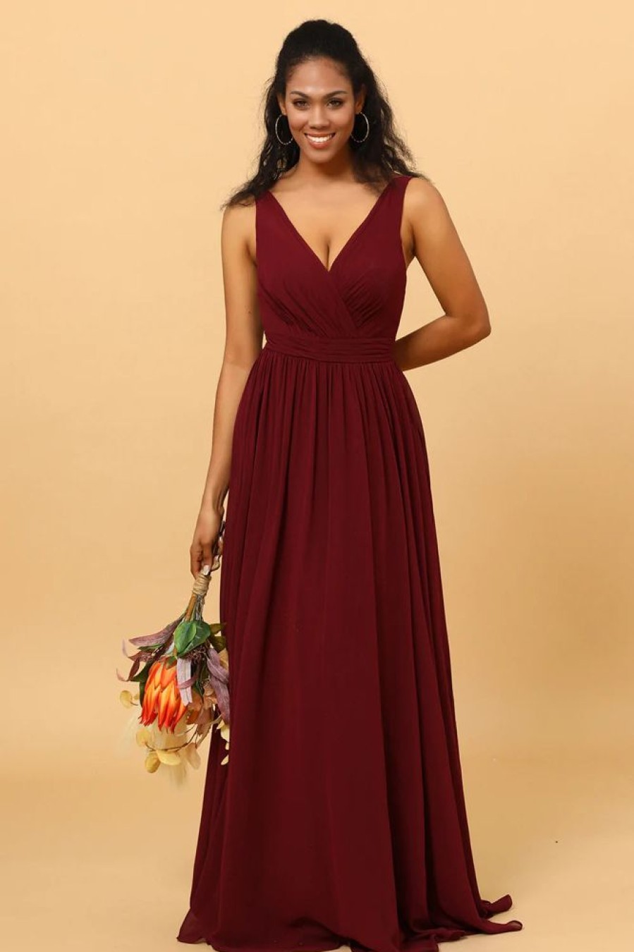 Homrain A-Line Chiffon Burgundy Bridesmaid Dress | Bridesmaid Dress Under 100