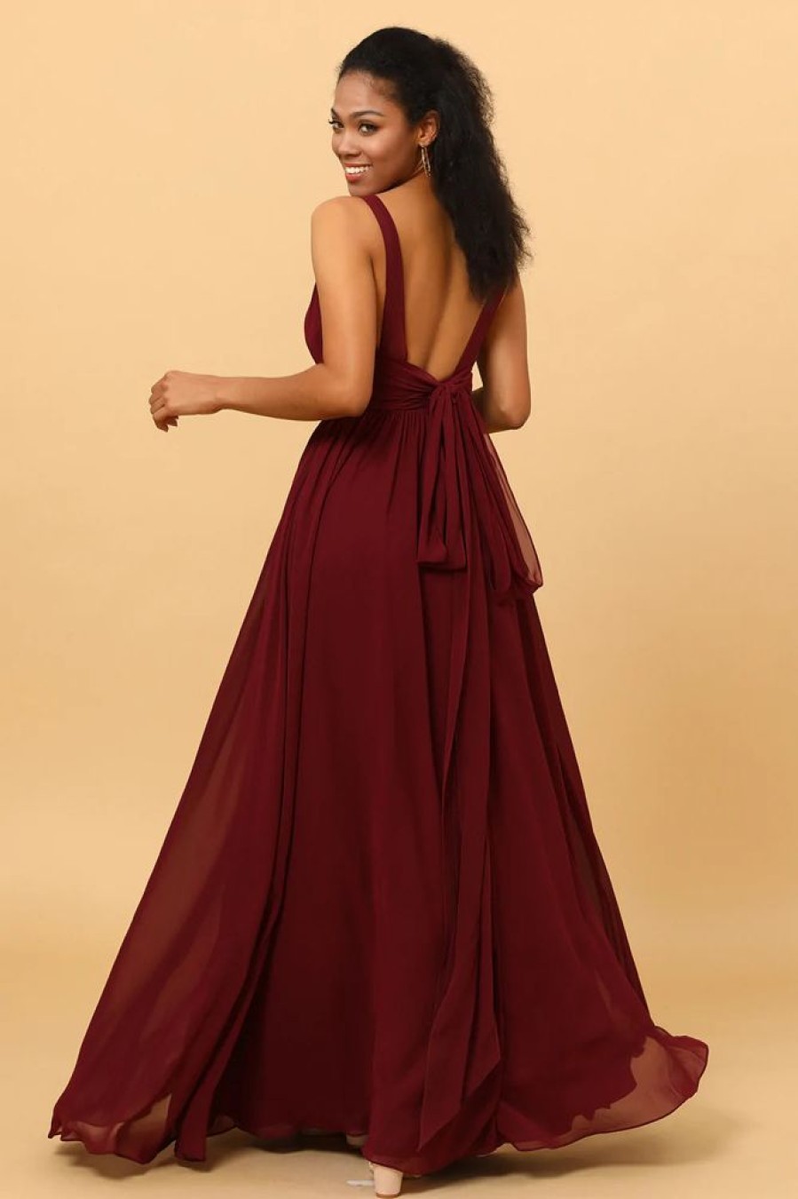 Homrain A-Line Chiffon Burgundy Bridesmaid Dress | Bridesmaid Dress Under 100