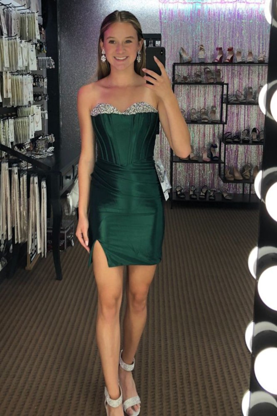 Homrain Sparkly Tight Short Satin Homecoming Dress | Green Hoco Dresses