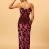 Homrain Sheath Spaghetti Straps Printed Velvet Long Prom Dress With Silt | Boho Bridesmaid Dresses