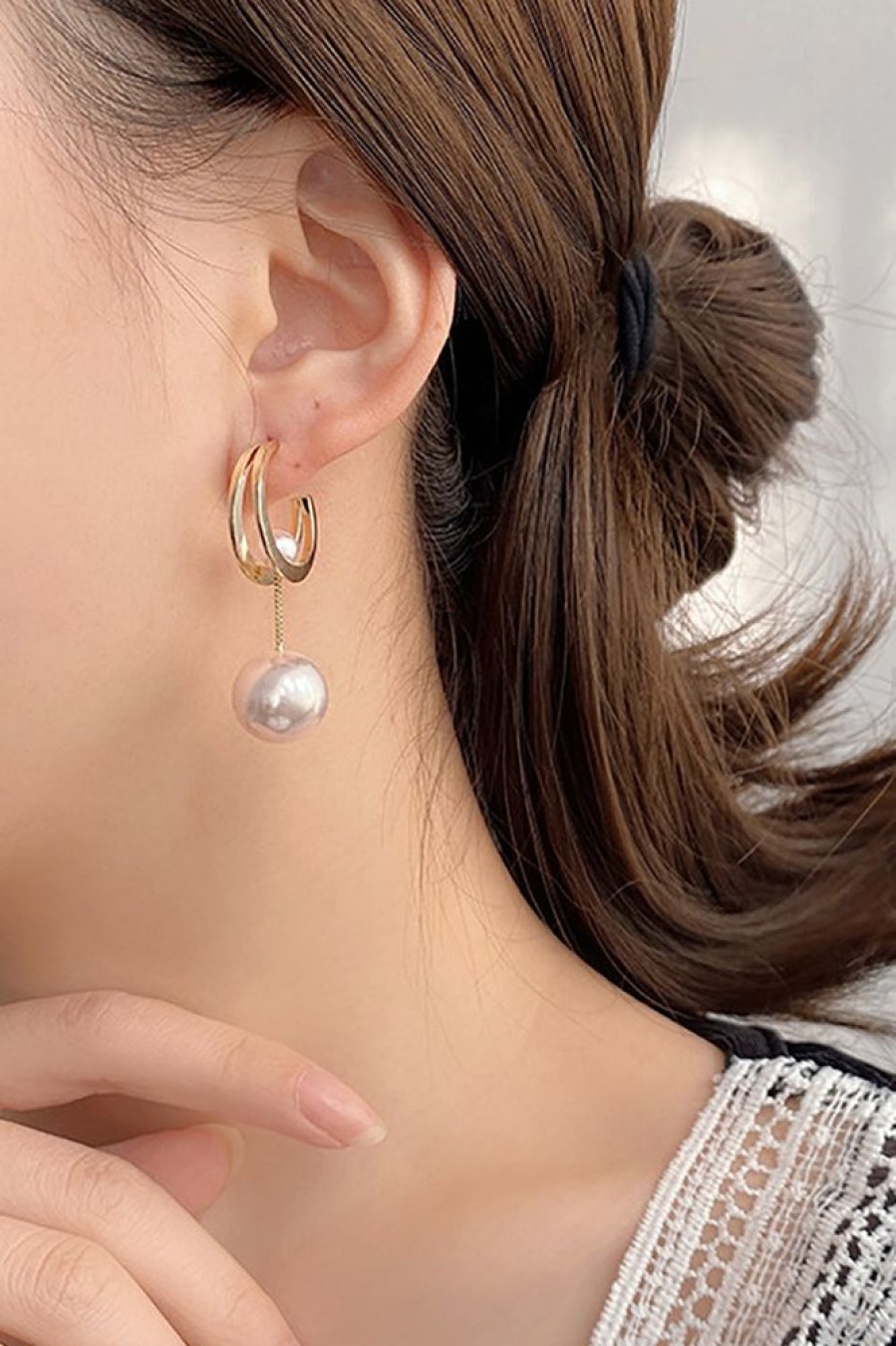 Homrain Statement Delicate Pearl Sliding Stud Earrings | Earrings