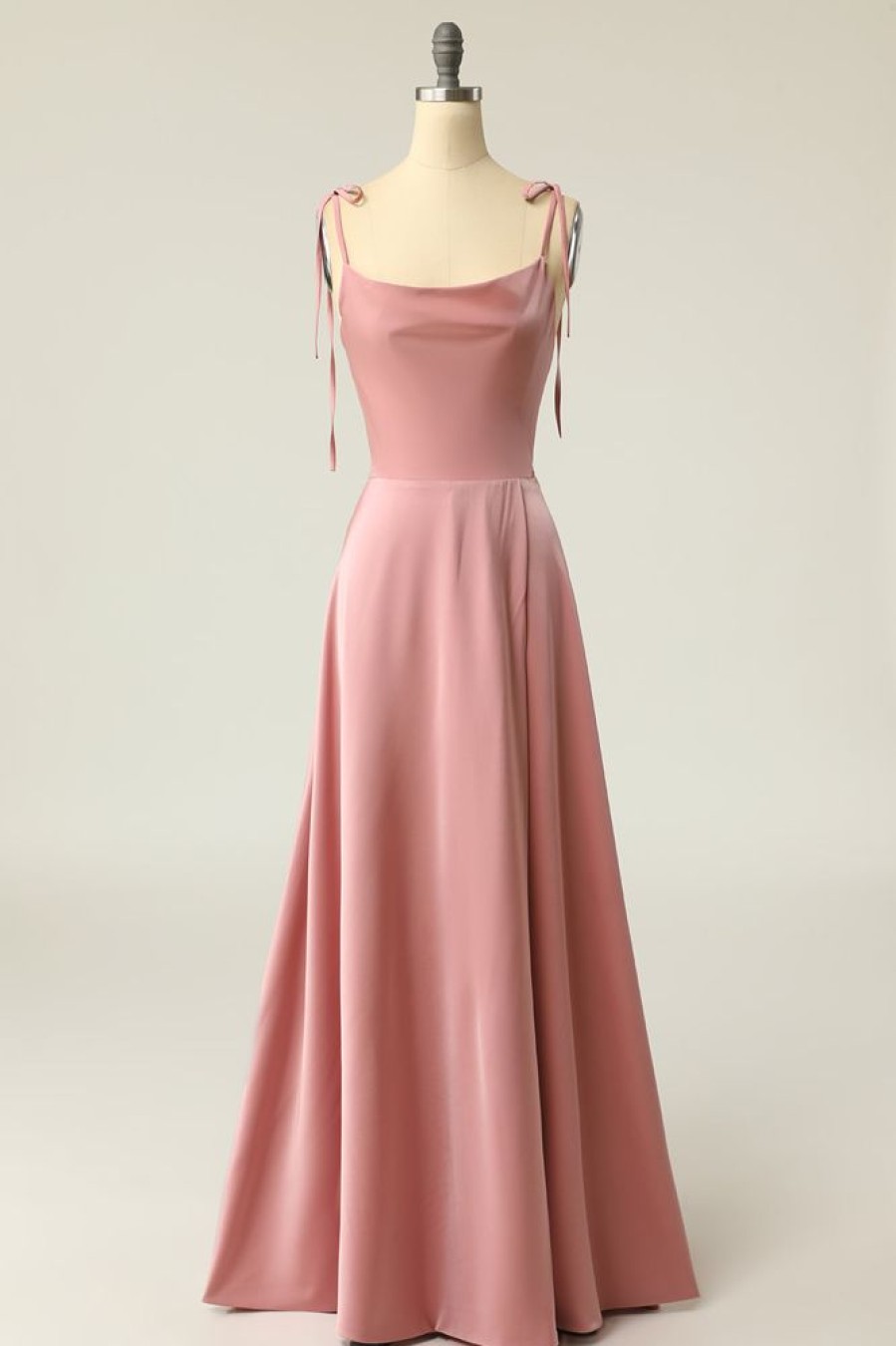 Homrain Spaghetti Straps Long Prom Dress With Bowknot | Dusty Rose Bridesmaid Dress