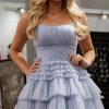 Homrain Glitter A-Line Tulle Tiered Short Homecoming Dress | Purple Hoco Dresses