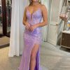 Homrain Lavender Sequin Mermaid Prom Dress With Appliques | Purple Prom Dresses