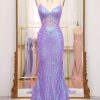 Homrain Sparkly Mermaid Long Prom Dress With Embroidery Appliques | Purple Prom Dresses