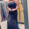 Homrain Plus Size One Shoulder Long Prom Dress | Blue Prom Dresses