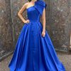 Homrain A Line One Shoulder Long Prom Dress With Bowknot | Blue Prom Dresses