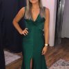 Homrain Keyhole V-Neck Long Prom Dress With Split Front | Green Prom Dresses