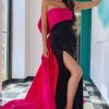 Homrain Patchwork Strapless Mermaid Long Prom Dress With Back Bowknot | Hot Pink Prom Dresses