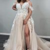 Homrain Tulle Off The Shoulder Long Plus Size Wedding Dress With Appliques | Plus Size Wedding Dresses