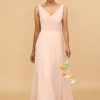 Homrain A Line V Neck Chiffon Long Bridesmaid Dress | Dusty Rose Bridesmaid Dress