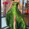 Homrain Glitter A Line Backless Long Prom Dress With Slit | Green Prom Dresses