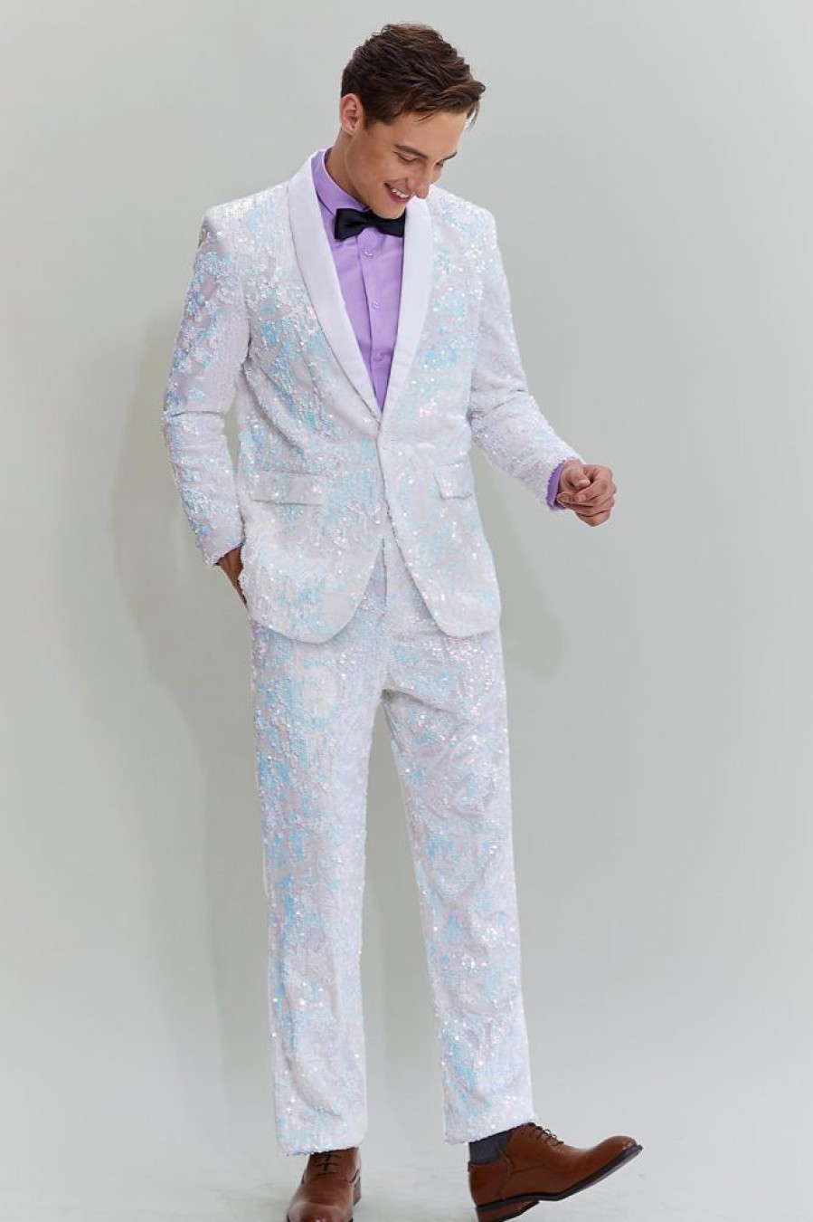 Homrain Sparkly White Sequined 2 Piece Men'S Prom Homecoming Suits | Men'S Suits & Tuxedos